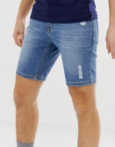 Светлые зауженные джинсовые шорты с рваной отделкой ASOS DESIGN-Синий