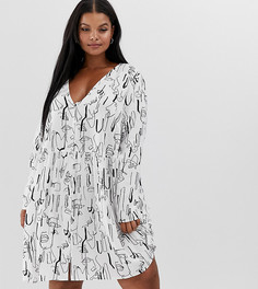 Свободное платье мини на пуговицах с абстрактным принтом ASOS DESIGN Curve-Мульти