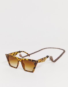 Солнцезащитные oversize-очки в черепаховой оправе с пластиковой цепочкой Glamorous-Коричневый