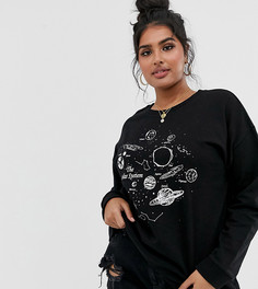 Свитшот с принтом солнечной системы ASOS DESIGN Curve-Черный