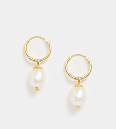 Серьги-кольца из позолоченного серебра с жемчужными подвесками ASOS DESIGN-Золотой