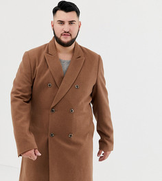 Двубортное пальто с добавлением шерсти ASOS DESIGN Plus-Светло-коричневый
