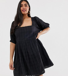 Фактурное свободное платье мини с квадратным вырезом ASOS DESIGN Curve-Черный