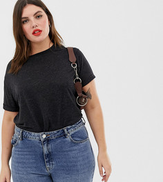 Черная футболка с отворотами на рукавах ASOS DESIGN Curve-Черный