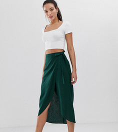 Юбка миди с запахом и завязкой сбоку ASOS DESIGN Tall-Зеленый
