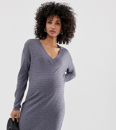 Платье миди с глубоким V-образным вырезом ASOS DESIGN Maternity-Серый