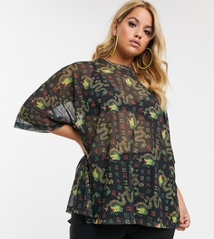 Сетчатая oversize-футболка с принтом дракона ASOS DESIGN Curve-Мульти