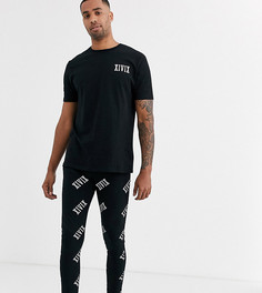 Монохромная пижама с футболкой и меггинсами ASOS DESIGN Tall-Черный