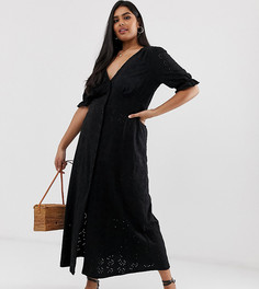 Чайное платье макси с вышивкой ришелье ASOS DESIGN Curve-Черный