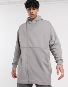 Длинная oversized-куртка с асимметричной молнией ASOS DESIGN-Серый