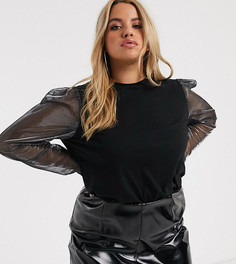 Черный топ с блестящими рукавами ASOS DESIGN Curve