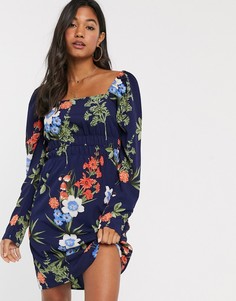 Платье мини с квадратным вырезом и цветоточным принтом Vila-Мульти