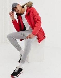 Парка с подкладкой из искусственного меха и искусственным мехом на капюшоне Jack & Jones Originals-Красный