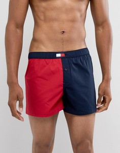 Темно-синие хлопковые тканые боксеры с логотипом на поясе Tommy Hilfiger-Красный