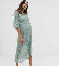 Кружевное платье миди с запахом ASOS DESIGN Maternity-Зеленый