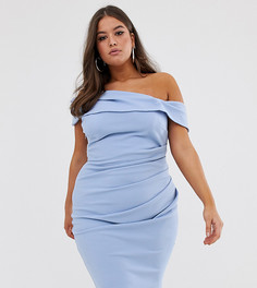 Фактурное платье миди с открытыми плечами ASOS DESIGN Curve-Синий