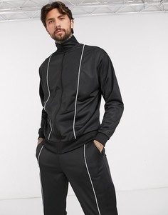 Черный спортивный костюм с окантовкой ASOS DESIGN