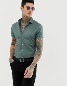 Зеленая эластичная приталенная рубашка ASOS DESIGN-Зеленый