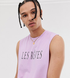 Футболка без рукавов с заниженной проймой и текстовым принтом ASOS DESIGN Tall-Фиолетовый