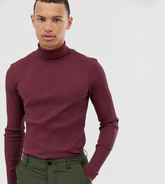 Бордовая обтягивающая водолазка в рубчик ASOS DESIGN Tall-Красный
