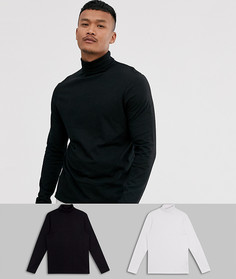 Футболка с длинным рукавом и отворачивающимся воротником ASOS DESIGN - Набор из 2 шт. со скидкой-Мульти