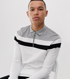 Белый лонгслив-поло в стиле колор блок с молнией ASOS DESIGN Tall