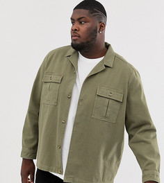 Рубашка навыпуск цвета хаки с двумя карманами ASOS DESIGN Plus-Зеленый