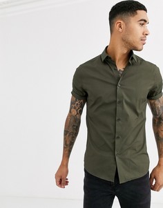 Эластичная приталенная рубашка цвета хаки ASOS DESIGN-Зеленый