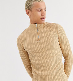 Обтягивающий бежевый джемпер "в косичку" с короткой молнией ASOS DESIGN Tall-Светло-коричневый