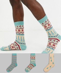 3 пары носков с новогодним узором Фэйр-Айл ASOS DESIGN-Мульти