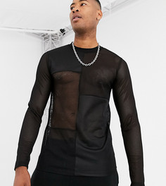 Черный сетчатый лонгслив в стиле колор блок ASOS DESIGN Tall