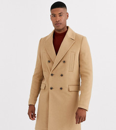 Бежевое двубортное пальто из ткани с добавлением шерсти ASOS DESIGN Tall-Коричневый