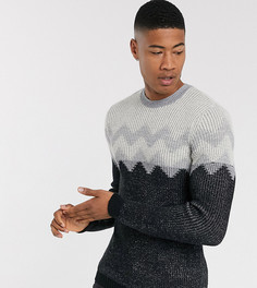 Синий вязаный джемпер с высоким воротником и шевронными полосками ASOS DESIGN tall