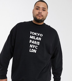 Черный oversize-свитшот с принтом ASOS DESIGN Plus