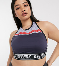 Синий удлиненный спортивный бюстгальтер Reebok Plus