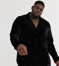 Бархатная рубашка классического кроя с миниатюрными заклепками ASOS DESIGN Plus-Черный