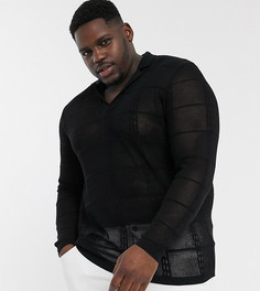 Поло из вискозы с длинными рукавами ASOS DESIGN Plus-Черный