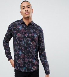 Черная рубашка классического кроя с цветочным принтом ASOS DESIGN Tall-Черный