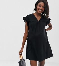 Двустороннее хлопковое меланжевое свободное платье мини ASOS DESIGN Maternity-Черный