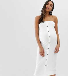 Облегающее платье-бандо миди на пуговицах в рубчик ASOS DESIGN Maternity-Белый