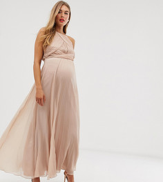 Платье макси со сборками на груди ASOS DESIGN Maternity Bridesmaid-Розовый