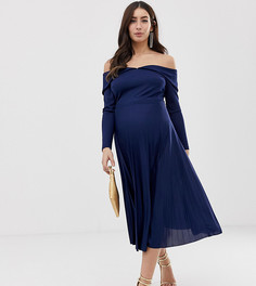 Плиссированное платье миди ASOS DESIGN-Темно-синий