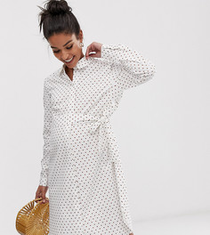 Хлопковое платье-рубашка мини в горошек с поясом ASOS DESIGN Maternity-Мульти