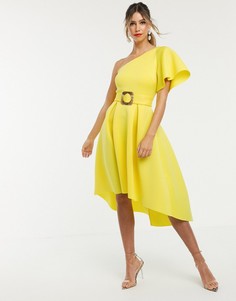 Платье миди для выпускного на одно плечо ASOS DESIGN-Желтый