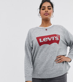 Свободный свитшот с круглым вырезом и логотипом Levis Plus-Серый