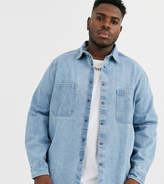 Выбеленная джинсовая рубашка навыпуск с двумя карманами ASOS DESIGN Plus-Синий