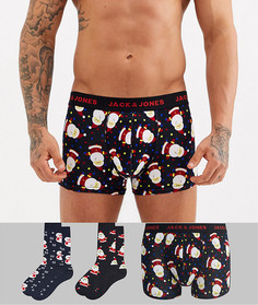 Новогодний набор из боксеров-брифов и носков Jack & Jones-Черный