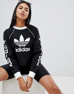 Свитшот с принтом на рукавах adidas Originals-Черный