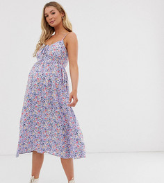 Сиреневое платье миди с завязкой и цветочным принтом New Look Maternity-Фиолетовый