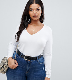 Белый лонгслив с V-образным вырезом ASOS DESIGN Curve